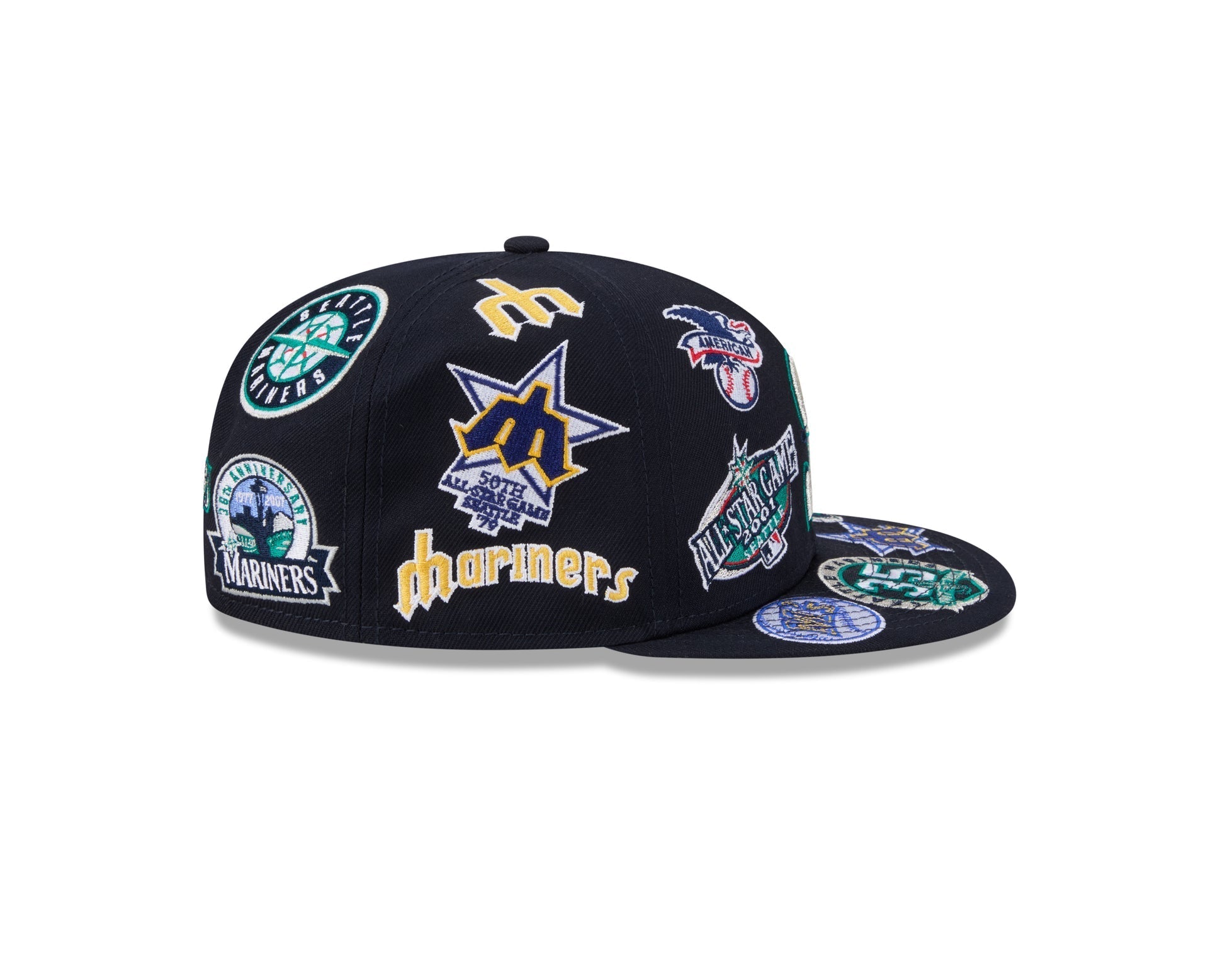Seattle Mariners All Over Patch 59Fifty Fitted MLB Vintage Snapback Baseball Cap Adjustable Streetwear Hat
