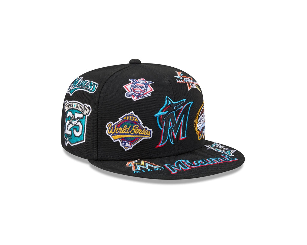 Miami Marlins All Over Patch 59Fifty MLB Vintage Snapback Baseball Cap Adjustable Streetwear Hat