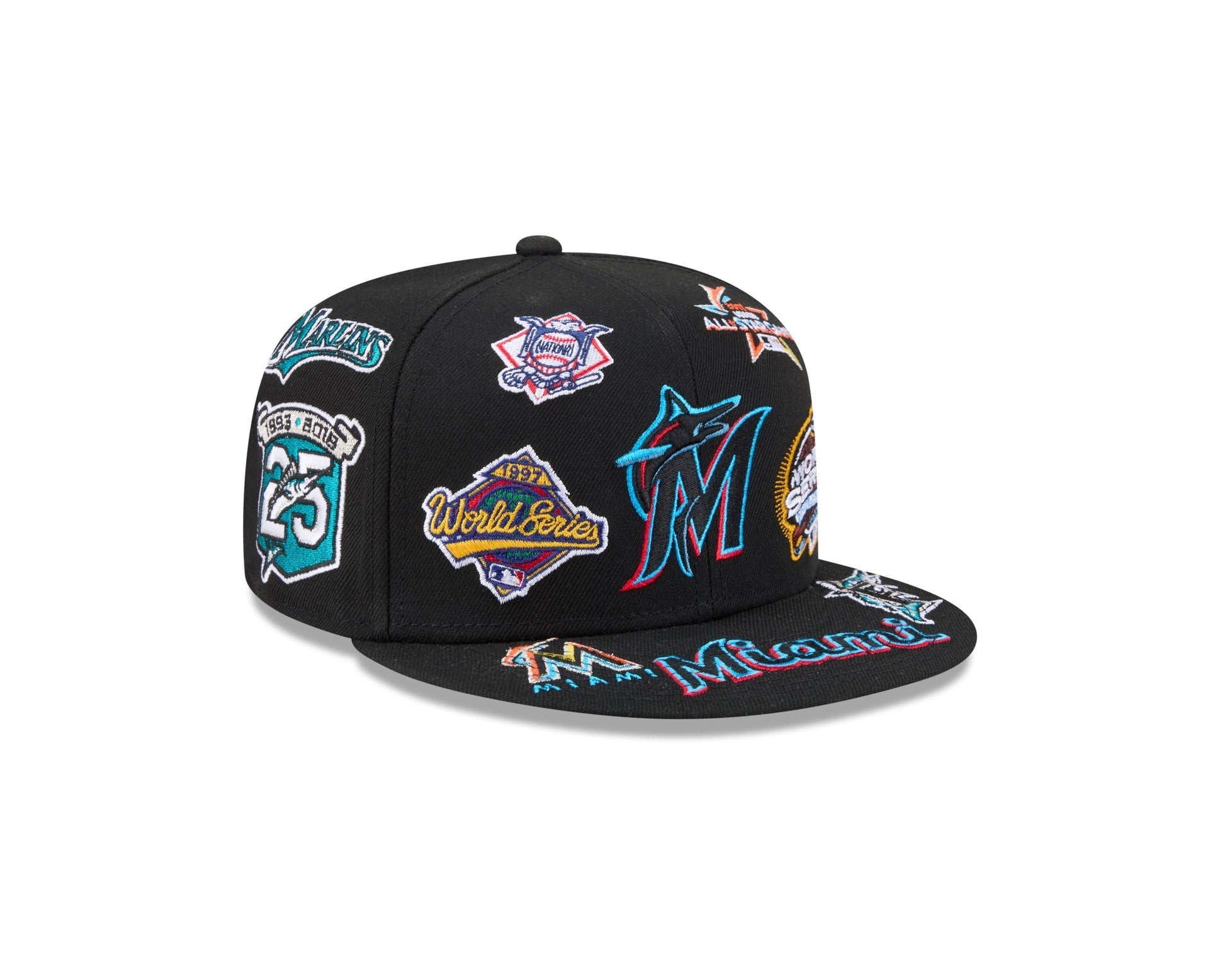 Miami Marlins All Over Patch 59Fifty MLB Vintage Snapback Baseball Cap Adjustable Streetwear Hat