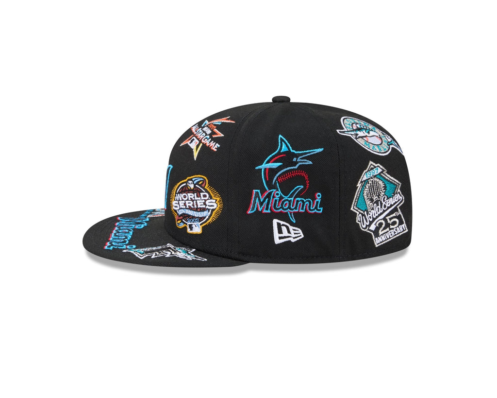 Miami Marlins All Over Patch 59Fifty MLB Vintage Snapback Baseball Cap Adjustable Streetwear Hat
